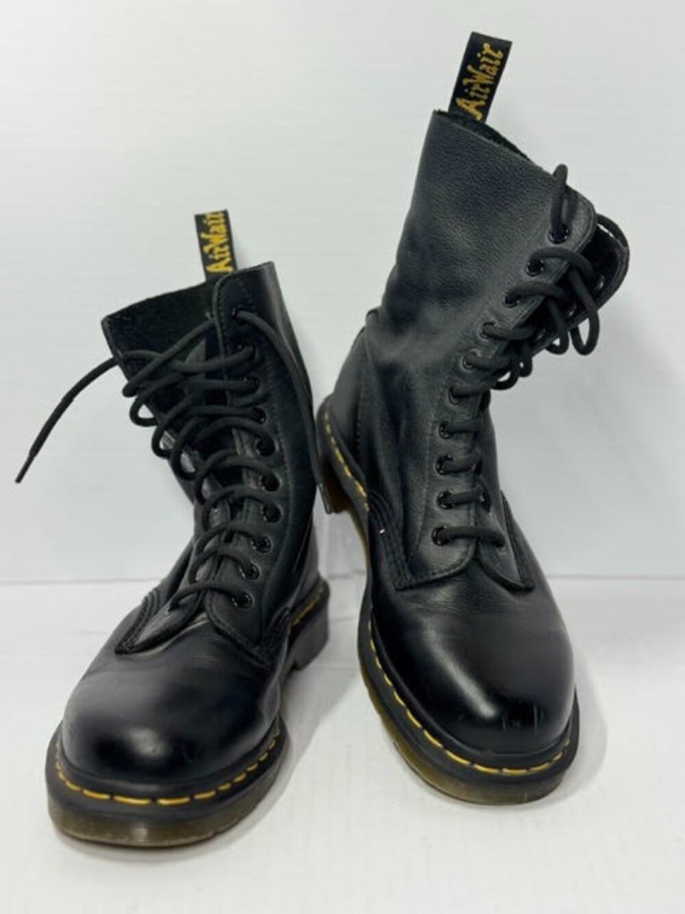 Dr. Martens 1490 Black Virginia Leather 10 Eye Lace Up Mid Calf Boots AirWair